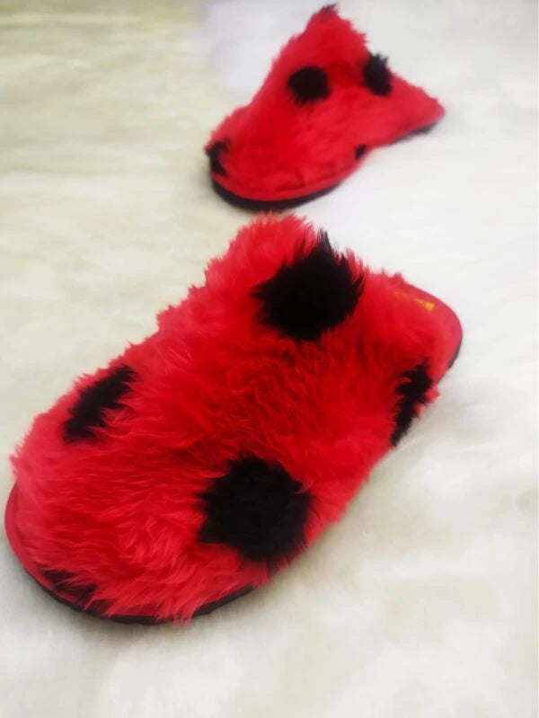 Pantufa De Pelúcia Estampa Joaninha Confortável Para Inverno