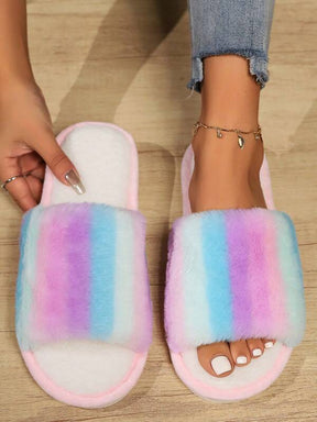 Pantufa Unissex  De Pelúcia Estampa Arco-íris Colorido Chinelo Antiderrapante