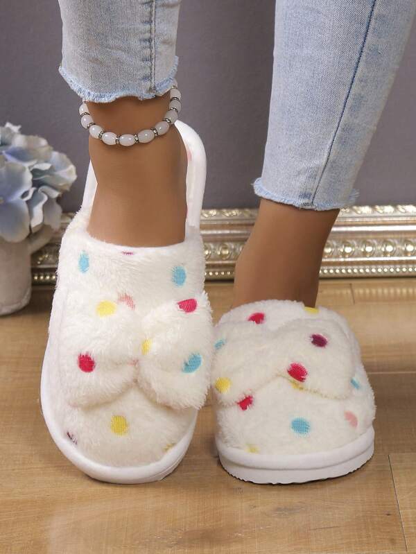 Pantufa Fofa De Pelúcia Feminina Com Laço Chinelo Confortável