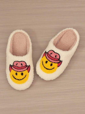 Pantufa Feminina De Pelúcia Bordado Emoji Chinelo Doméstico Confortável