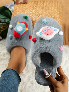 Pantufa Unissex Casual Estampa Planeta Chinelo Confortável De Pelúcia