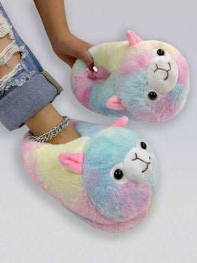 Pantufa De Lã Confortável Desenho Animado Chinelo Colorido