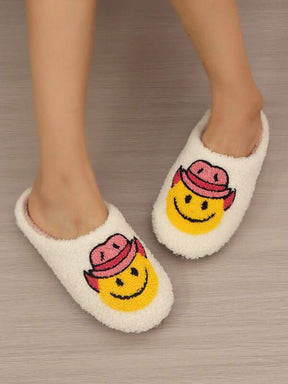 Pantufa Feminina De Pelúcia Bordado Emoji Chinelo Doméstico Confortável