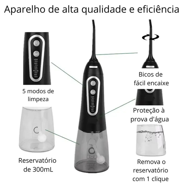 Kit com 2 Waterpik Bucal Wave - Irrigador Dental + Cabo Usb + 5 Bicos + Necessaire para Viagem